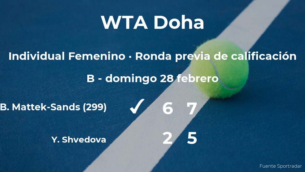 Bethanie Mattek-Sands ganó a la tenista Yaroslava Shvedova en la ronda previa de calificación del torneo WTA 500 de Doha