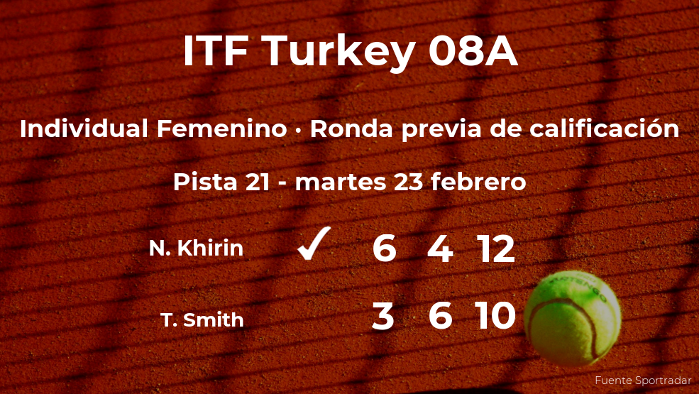 La tenista Nicole Khirin pasa a la siguiente fase del torneo de Antalya La tenista Nicole Khirin pasa a la siguiente fase del torneo de Antalya