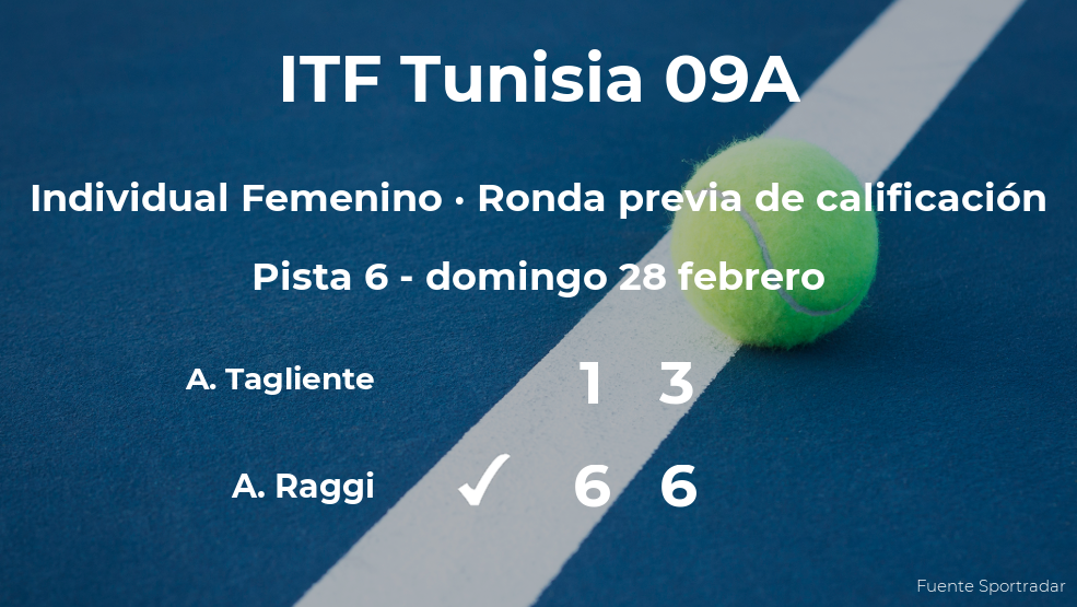 Angelica Raggi venció a la tenista Alessia Tagliente en la ronda previa de calificación del torneo de Monastir