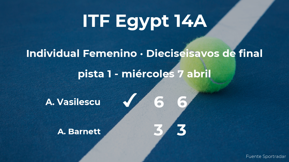 La tenista Arina Gabriela Vasilescu pasa a la siguiente ronda del torneo de Sharm El Sheikh tras vencer en los dieciseisavos de final La tenista Arina Gabriela Vasilescu pasa a la siguiente ronda del torneo de Sharm El Sheikh tras vencer en los dieciseisavos de final