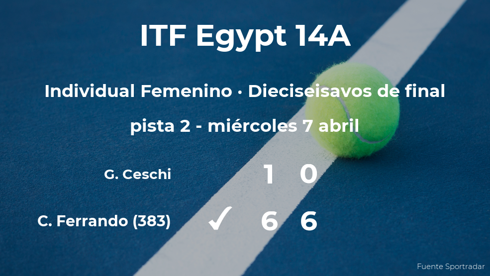 Cristiana Ferrando se clasifica para los octavos de final del torneo de Sharm El Sheikh Cristiana Ferrando se clasifica para los octavos de final del torneo de Sharm El Sheikh