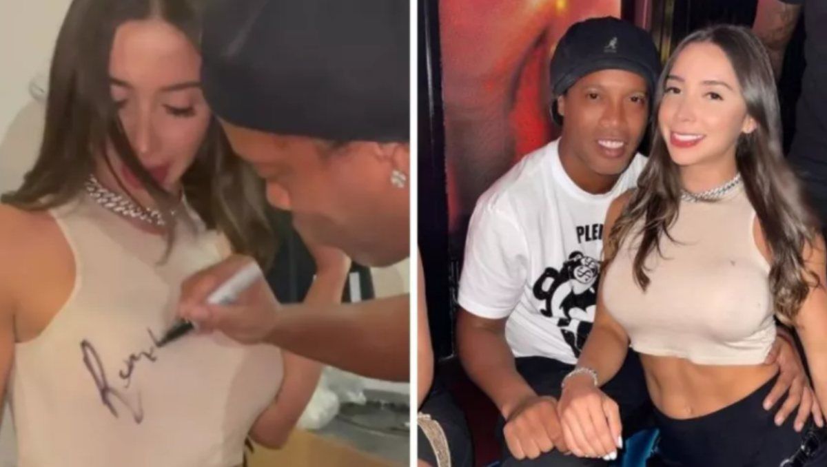 Ronaldinho se dejó ver posando junto a la fanática durante una fiesta en Miami