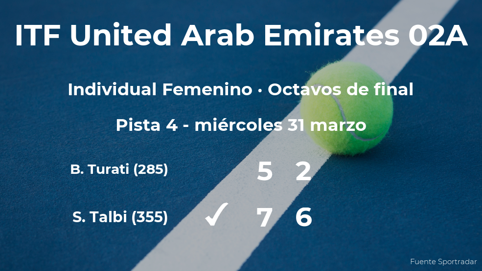 Shalimar Talbi pasa a los cuartos de final del torneo de Dubái