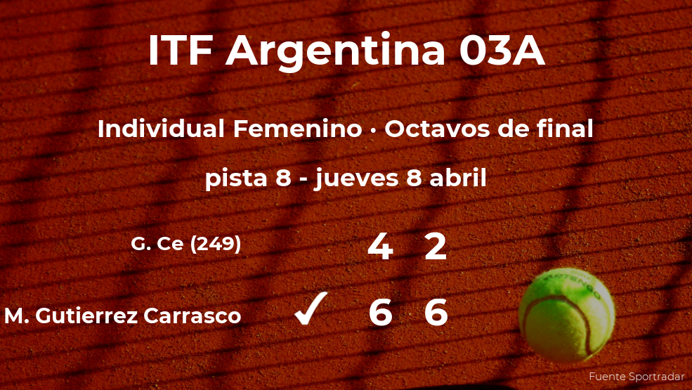 La tenista Maria Gutierrez Carrasco, clasificada para los cuartos de final del torneo de Córdoba La tenista Maria Gutierrez Carrasco, clasificada para los cuartos de final del torneo de Córdoba