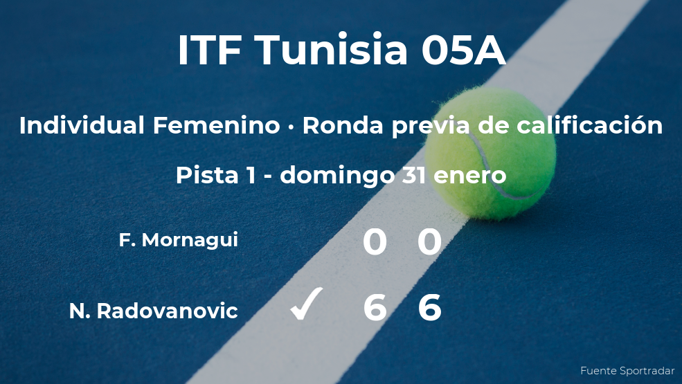 La tenista Nina Radovanovic vence en la ronda previa de calificación del torneo de Monastir La tenista Nina Radovanovic vence en la ronda previa de calificación del torneo de Monastir