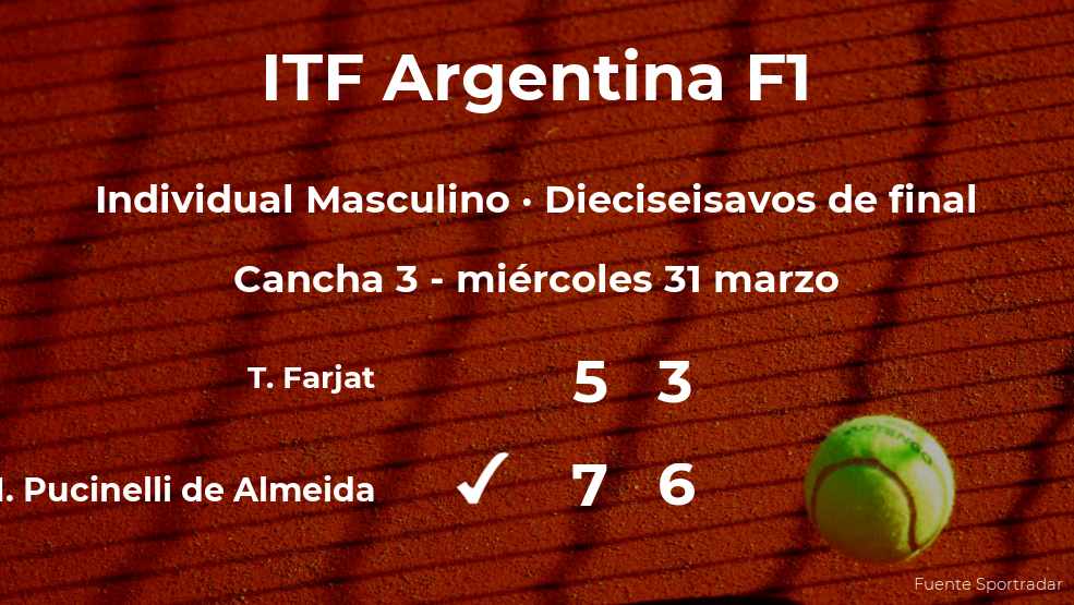 El tenista Matheus Pucinelli de Almeida pasa a la próxima ronda del torneo de Villa María tras vencer en los dieciseisavos de final