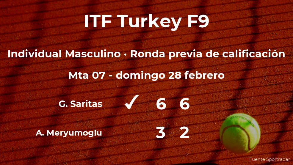 El tenista Gokberk Saritas consigue ganar en la ronda previa de calificación contra Alper Okay Meryumoglu