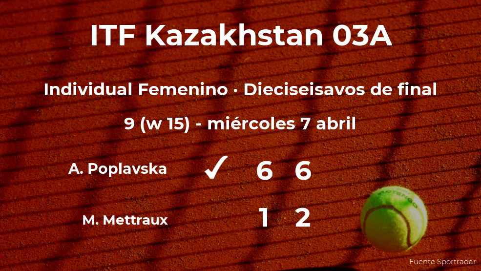Anastasiya Poplavska estará en los octavos de final del torneo de Shymkent Anastasiya Poplavska estará en los octavos de final del torneo de Shymkent