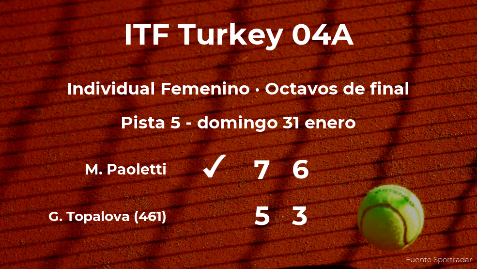 La tenista Matilde Paoletti, clasificada para los cuartos de final del torneo de Antalya La tenista Matilde Paoletti, clasificada para los cuartos de final del torneo de Antalya