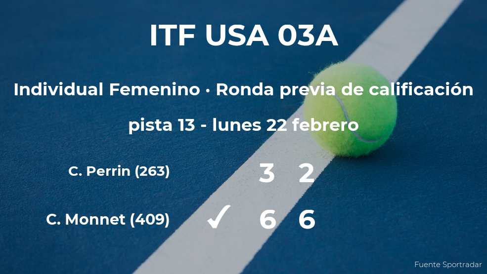 La tenista Carole Monnet venció a Conny Perrin en la ronda previa de calificación del torneo de Boca Ratón La tenista Carole Monnet venció a Conny Perrin en la ronda previa de calificación del torneo de Boca Ratón