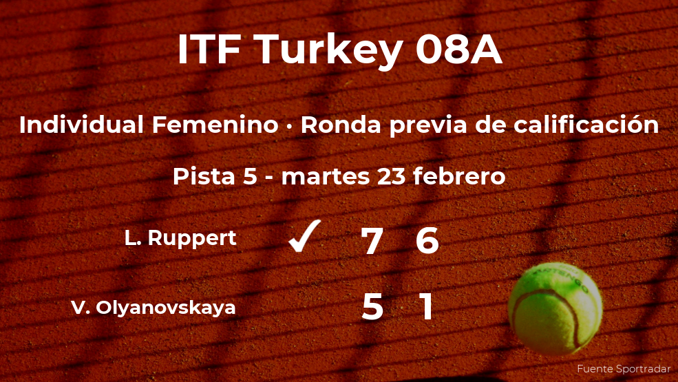 La tenista Lena Ruppert consigue la plaza para la siguiente fase tras vencer en la ronda previa de calificación La tenista Lena Ruppert consigue la plaza para la siguiente fase tras vencer en la ronda previa de calificación