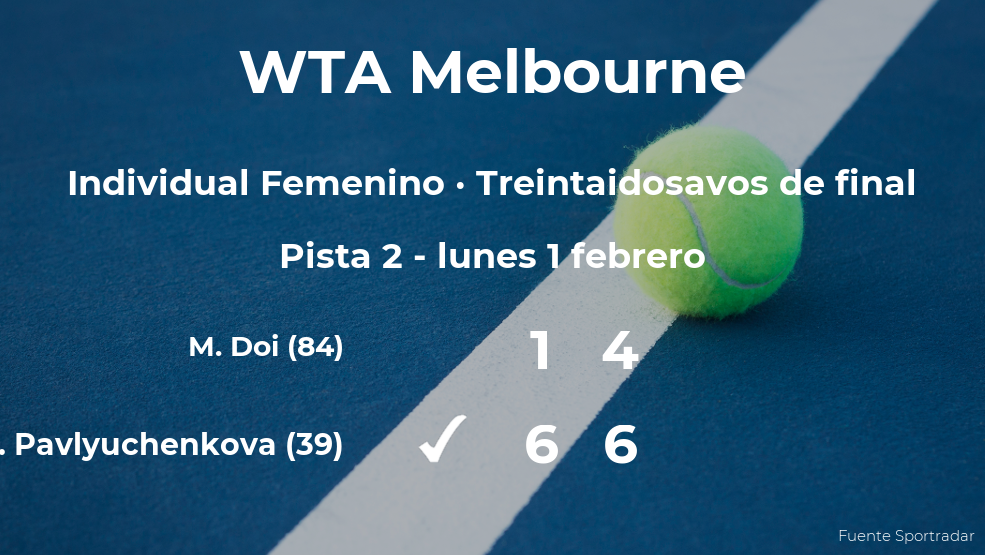 La tenista Anastasia Pavlyuchenkova, clasificada para los dieciseisavos de final del torneo WTA 500 de Melbourne
