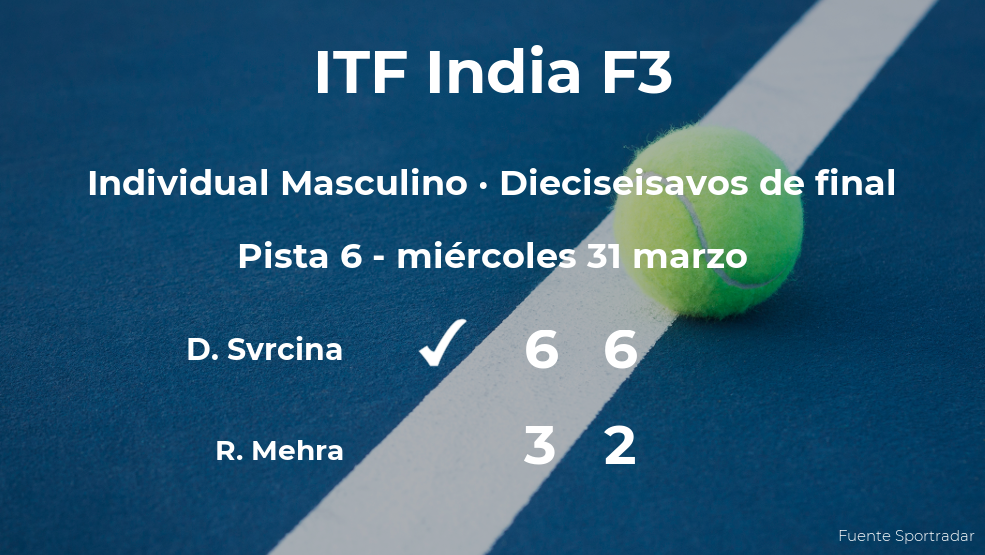 El tenista Dalibor Svrcina se clasifica para los octavos de final del torneo de Nueva Delhi