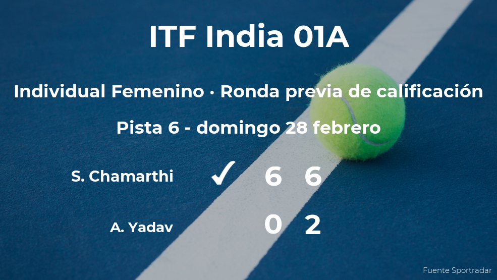 La tenista Sai Samhitha Chamarthi consigue la plaza para la siguiente fase tras vencer en la ronda previa de calificación