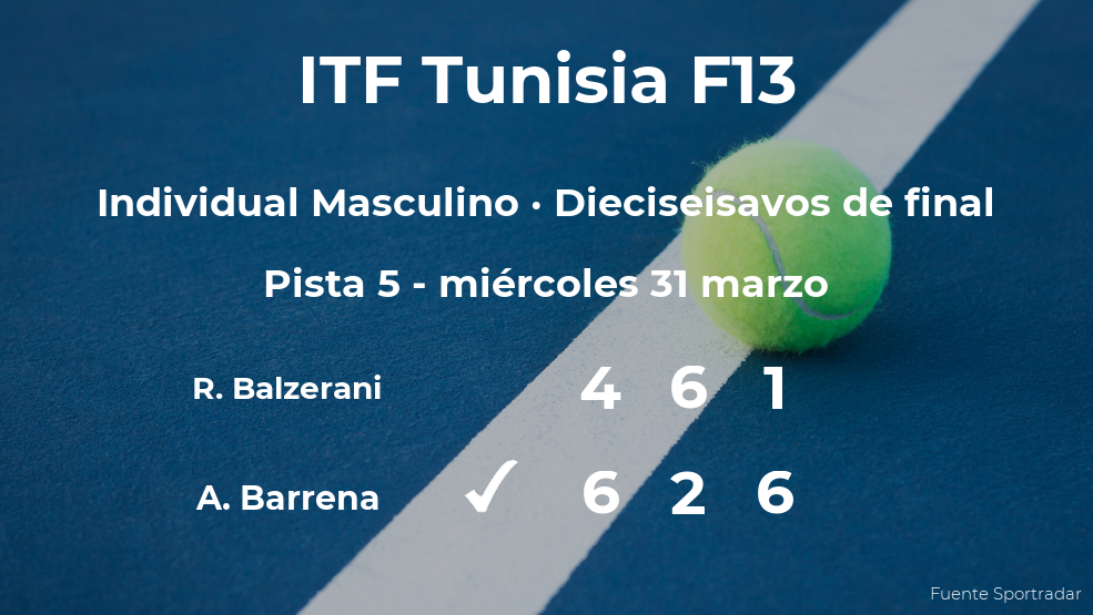 El tenista Alex Barrena se impone los dieciseisavos de final del torneo de Monastir a pesar de los pronósticos en contra