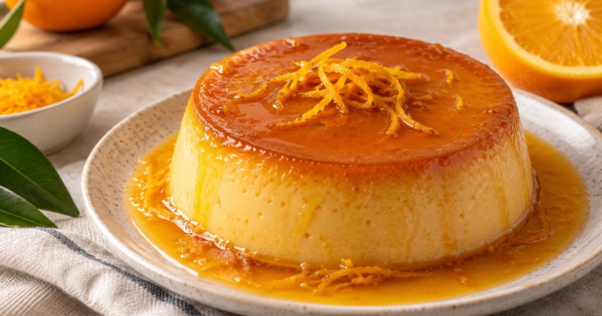 Flan casero sin azúcar con un toque cítrico de naranja.