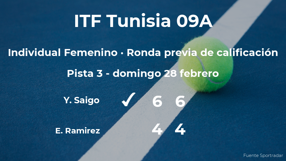 La tenista Yukina Saigo venció a la tenista Evita Ramirez en la ronda previa de calificación del torneo de Monastir