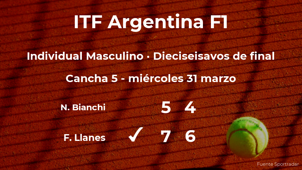 Francisco Llanes pasa a la siguiente fase del torneo de Villa María tras vencer en los dieciseisavos de final