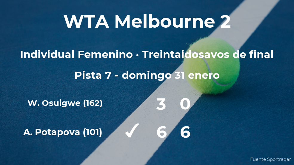 Anastasia Potapova pasa a los dieciseisavos de final del torneo WTA 500 de Melbourne Anastasia Potapova pasa a los dieciseisavos de final del torneo WTA 500 de Melbourne