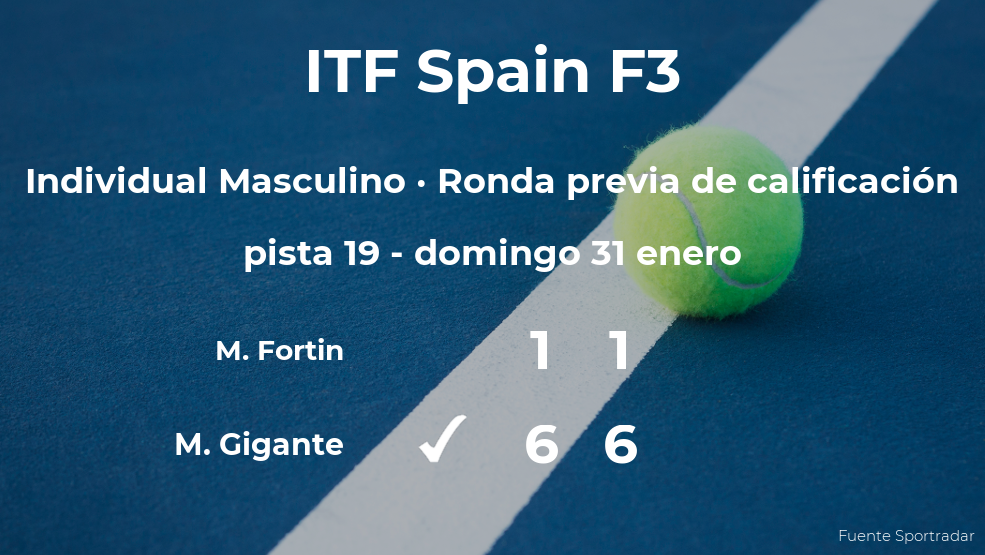 El tenista Matteo Gigante consigue la plaza para la siguiente fase tras ganar en la ronda previa de calificación El tenista Matteo Gigante consigue la plaza para la siguiente fase tras ganar en la ronda previa de calificación