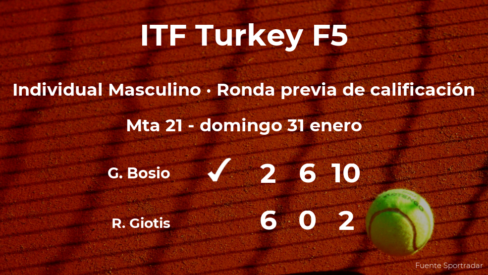 Gabriele Bosio ganó al tenista Rafael Giotis en la ronda previa de calificación del torneo de Antalya