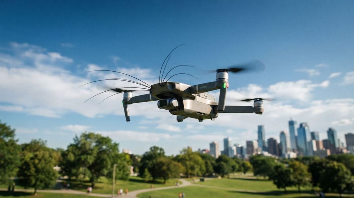 Drones equipados con sensores táctiles inspirados en bigotes de ratón para navegación autónoma.