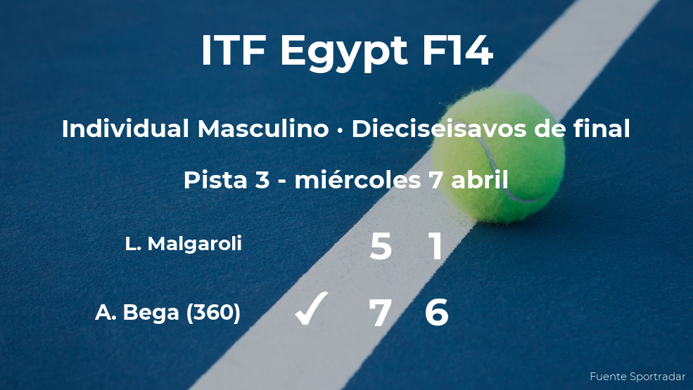 El tenista Alessandro Bega logra clasificarse para los octavos de final a costa del tenista Leonardo Malgaroli El tenista Alessandro Bega logra clasificarse para los octavos de final a costa del tenista Leonardo Malgaroli