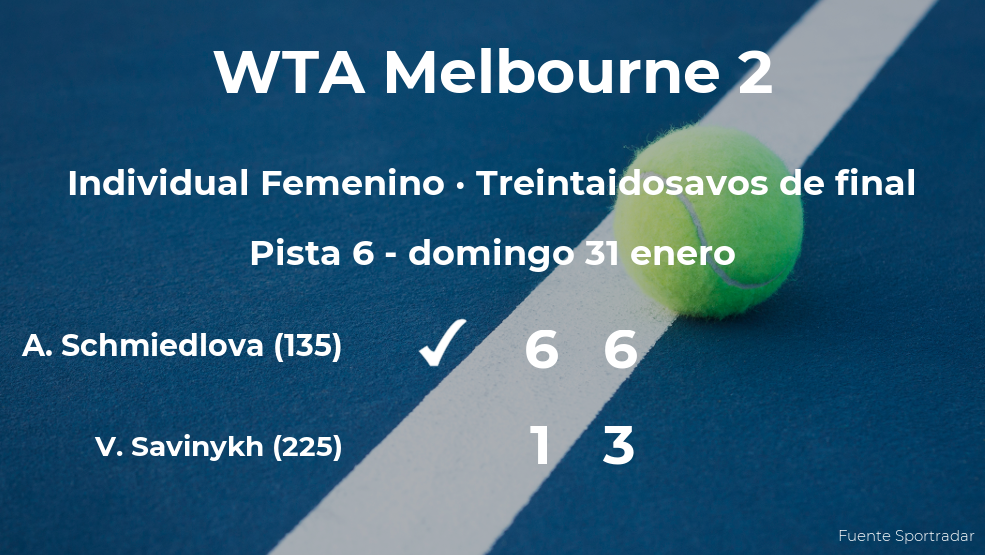 Anna-Karolina Schmiedlova vence en los treintaidosavos de final del torneo WTA 500 de Melbourne Anna-Karolina Schmiedlova vence en los treintaidosavos de final del torneo WTA 500 de Melbourne