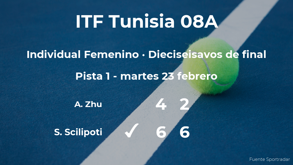 La tenista Sebastianna Scilipoti pasa a los octavos de final del torneo de Monastir La tenista Sebastianna Scilipoti pasa a los octavos de final del torneo de Monastir