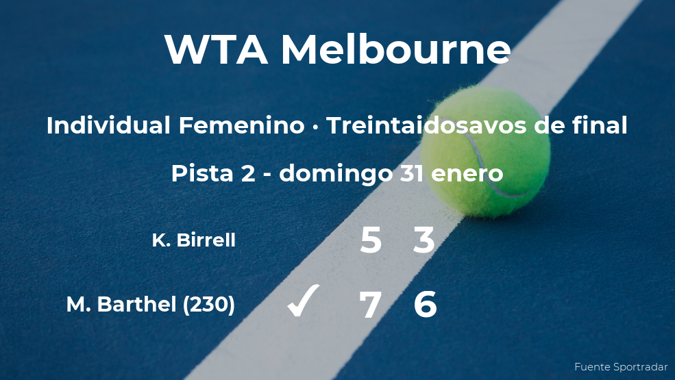 Mona Barthel estará en los dieciseisavos de final del torneo WTA 500 de Melbourne