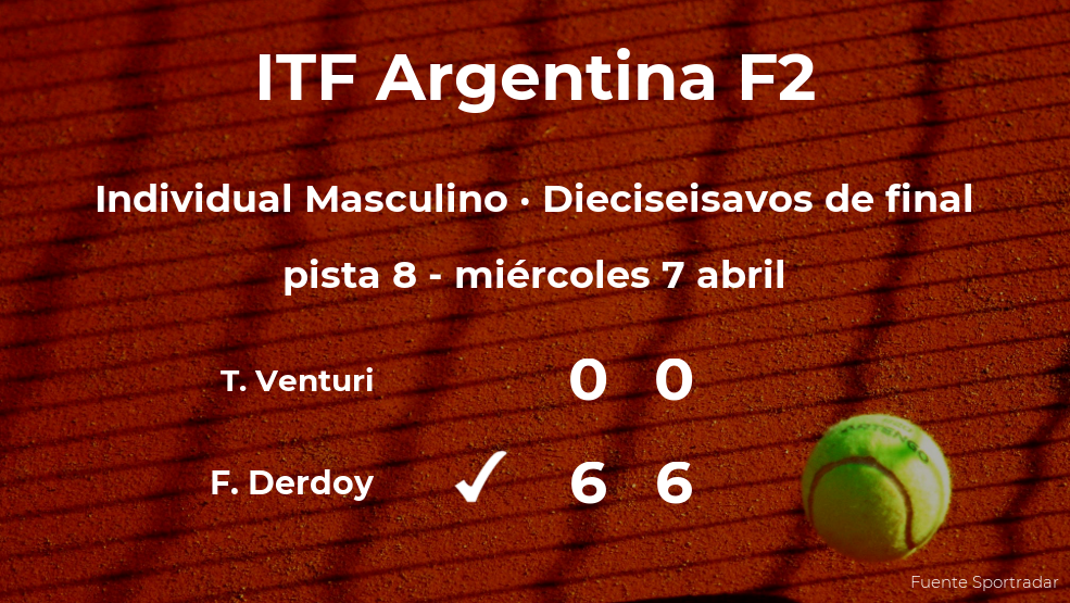 Felipe Derdoy logra el puesto de los octavos de final a expensas del tenista Tomas Venturi Felipe Derdoy logra el puesto de los octavos de final a expensas del tenista Tomas Venturi
