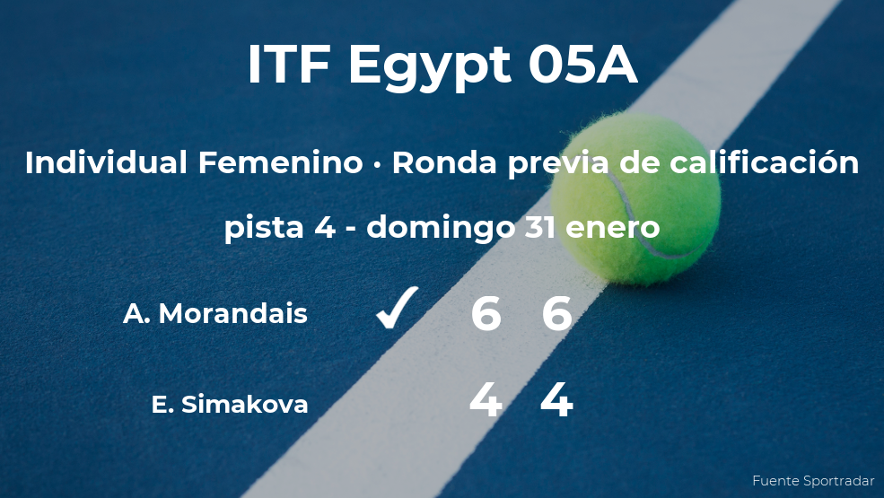 Anne-Sophie Morandais gana en la ronda previa de calificación del torneo de Sharm El Sheikh Anne-Sophie Morandais gana en la ronda previa de calificación del torneo de Sharm El Sheikh