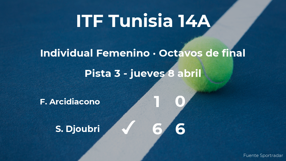 La tenista Salma Djoubri pasa a los cuartos de final del torneo de Monastir La tenista Salma Djoubri pasa a los cuartos de final del torneo de Monastir