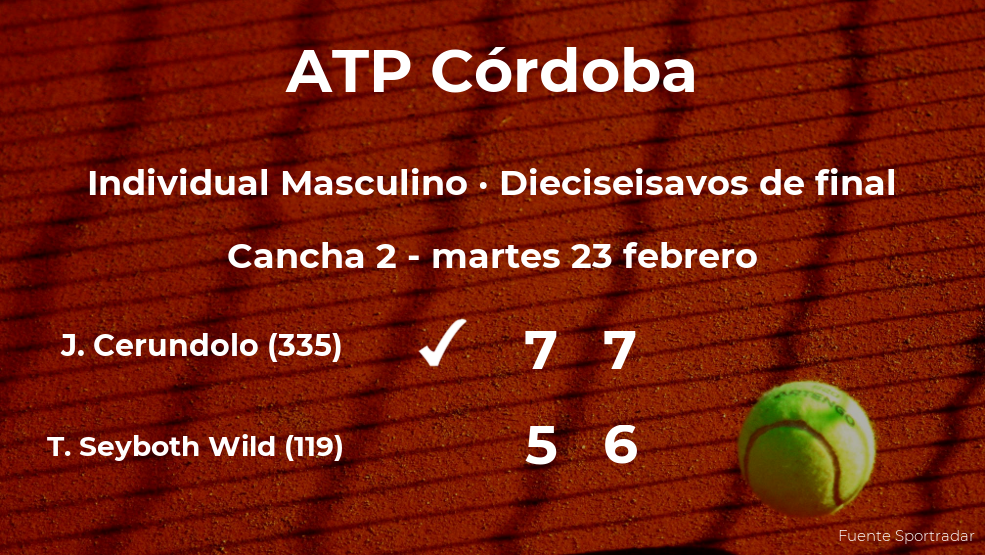 El tenista Juan Manuel Cerundolo consigue la plaza de los octavos de final a costa de Thiago Seyboth Wild El tenista Juan Manuel Cerundolo consigue la plaza de los octavos de final a costa de Thiago Seyboth Wild