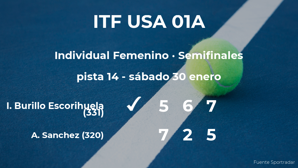 Irene Burillo Escorihuela pasa a la final del torneo ITF USA 01A Irene Burillo Escorihuela pasa a la final del torneo ITF USA 01A