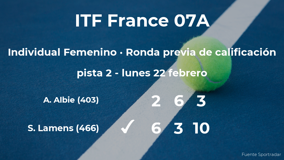 Suzan Lamens consigue la plaza para la siguiente fase tras ganar en la ronda previa de calificación Suzan Lamens consigue la plaza para la siguiente fase tras ganar en la ronda previa de calificación