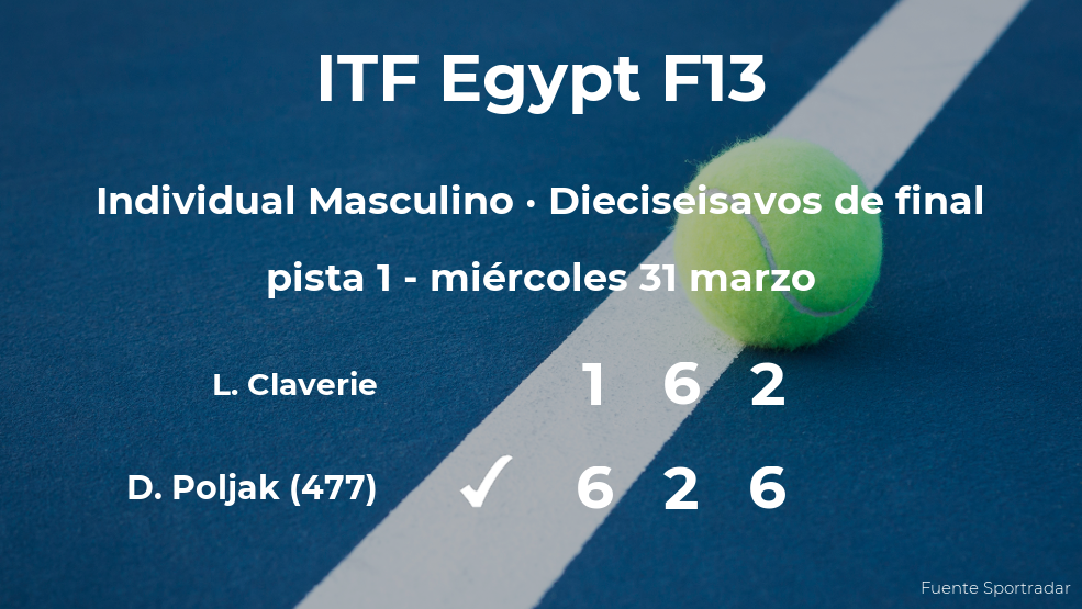 El tenista David Poljak pasa a la siguiente fase del torneo de Sharm El Sheikh tras vencer en los dieciseisavos de final