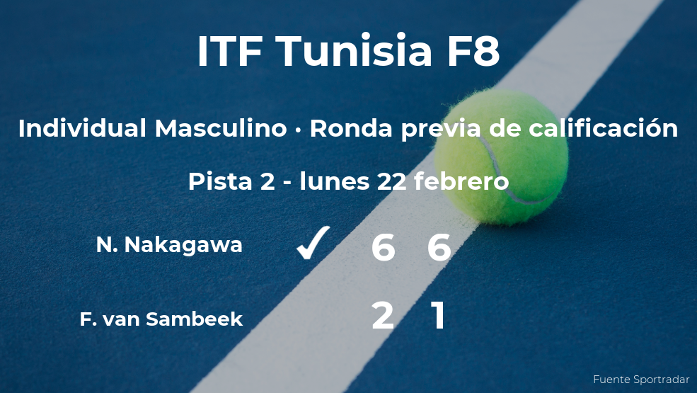 El tenista Naoki Nakagawa logra ganar en la ronda previa de calificación contra Fons van Sambeek El tenista Naoki Nakagawa logra ganar en la ronda previa de calificación contra Fons van Sambeek