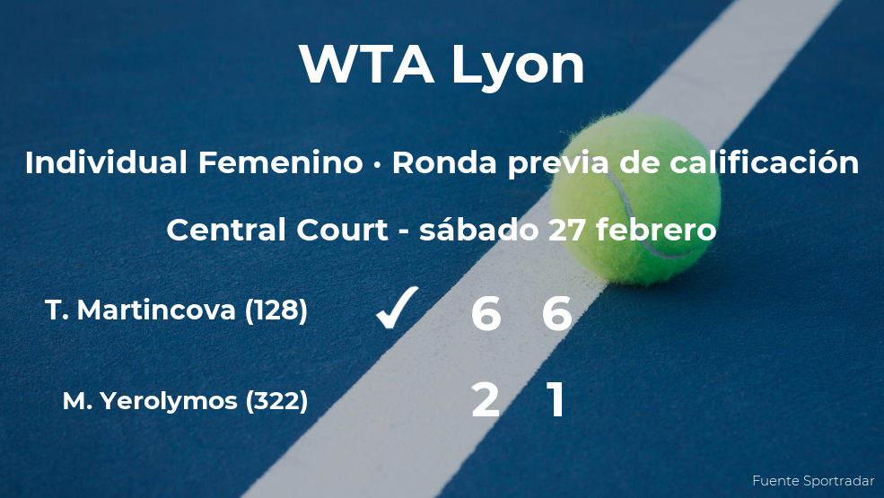 La tenista Tereza Martincova logra vencer en la ronda previa de calificación contra Margot Yerolymos