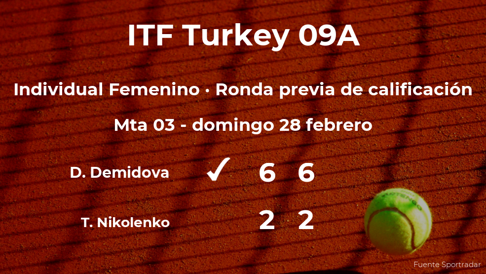 La tenista Diana Demidova gana a Tatyana Nikolenko en la ronda previa de calificación