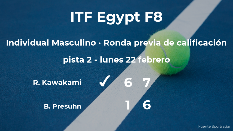 Rimpei Kawakami logra vencer en la ronda previa de calificación a costa del tenista Bastien Presuhn Rimpei Kawakami logra vencer en la ronda previa de calificación a costa del tenista Bastien Presuhn
