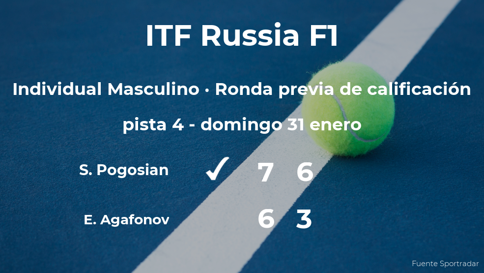 El tenista Sergei Pogosian gana a Egor Agafonov en la ronda previa de calificación El tenista Sergei Pogosian gana a Egor Agafonov en la ronda previa de calificación