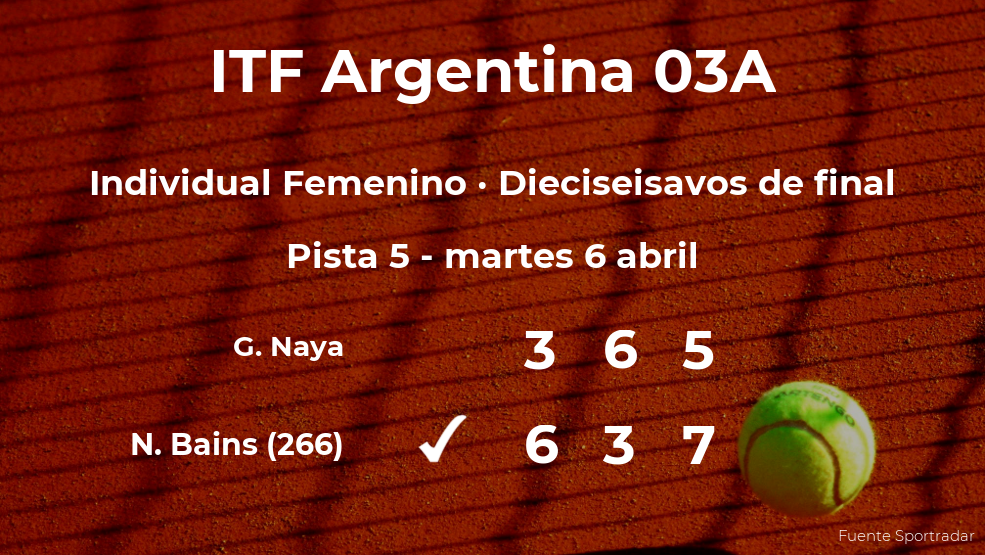 Naiktha Bains logra el puesto de los octavos de final a expensas de Guillermina Naya Naiktha Bains logra el puesto de los octavos de final a expensas de Guillermina Naya