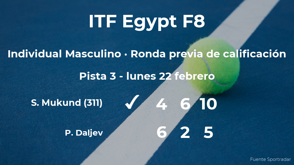 Sasikumar Mukund gana al tenista Pavle Daljev en la ronda previa de calificación Sasikumar Mukund gana al tenista Pavle Daljev en la ronda previa de calificación