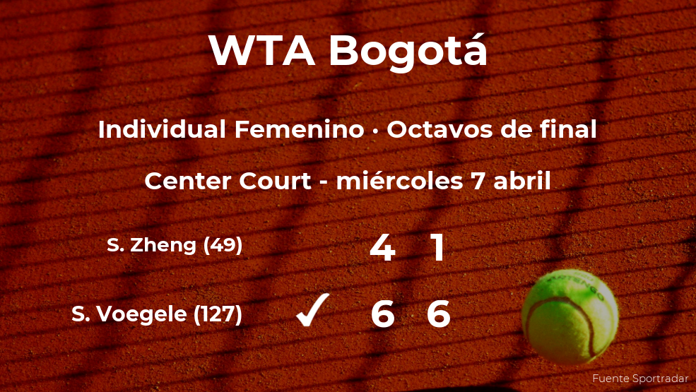 La tenista Stefanie Voegele consigue clasificarse para los cuartos de final a costa de la tenista Saisai Zheng La tenista Stefanie Voegele consigue clasificarse para los cuartos de final a costa de la tenista Saisai Zheng