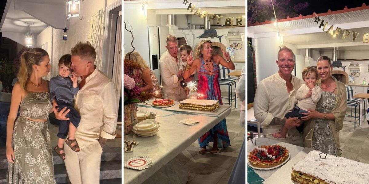 Alejandro Fantino junto a su esposa Coni Mosqueira y su hijo Beltrán en Toscana.