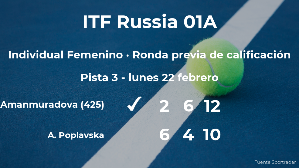 La tenista Akgul Amanmuradova venció a Anastasiya Poplavska en la ronda previa de calificación del torneo de Moscú La tenista Akgul Amanmuradova venció a Anastasiya Poplavska en la ronda previa de calificación del torneo de Moscú