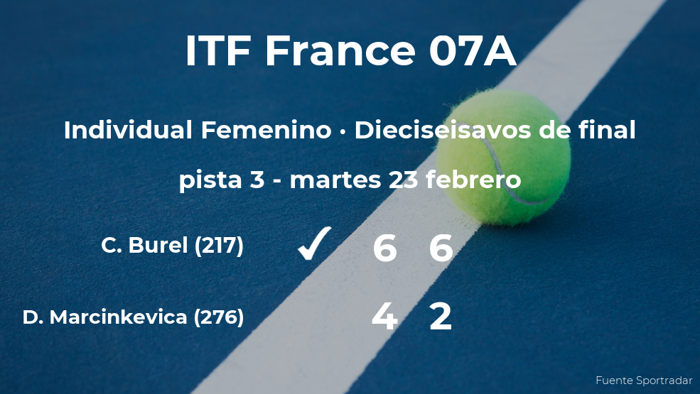 Clara Burel consigue clasificarse para los octavos de final a costa de Diana Marcinkevica Clara Burel consigue clasificarse para los octavos de final a costa de Diana Marcinkevica