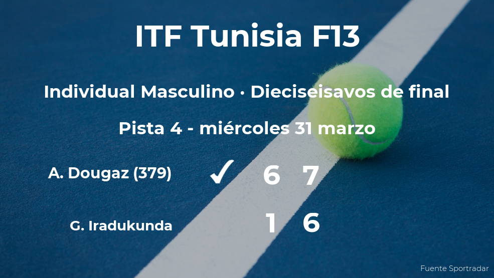 Aziz Dougaz pasa a la siguiente ronda del torneo de Monastir tras vencer en los dieciseisavos de final