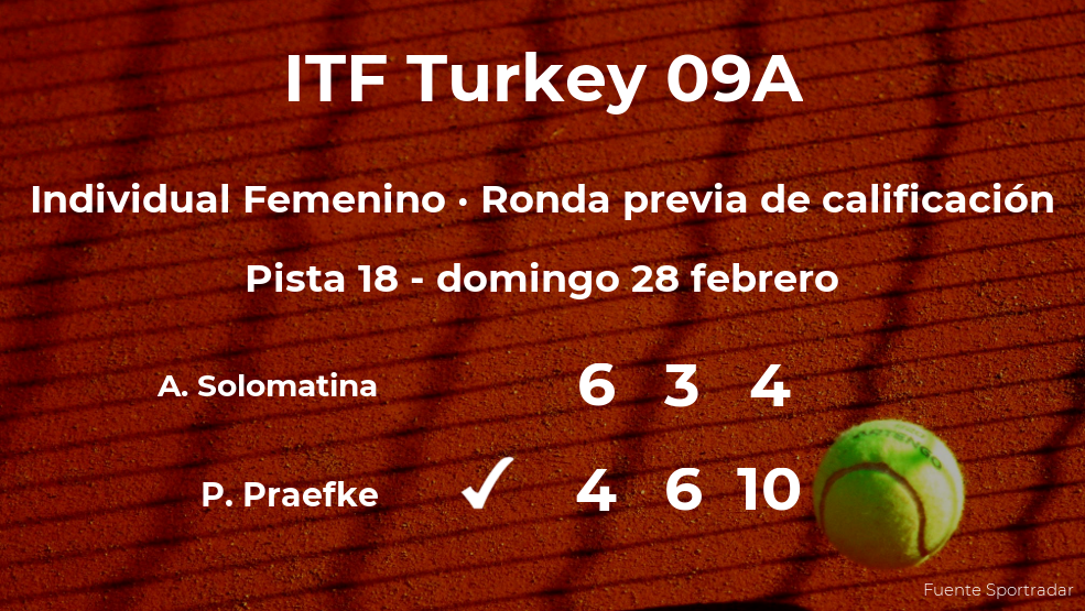 Pia Praefke consigue vencer en la ronda previa de calificación contra la tenista Arina Solomatina
